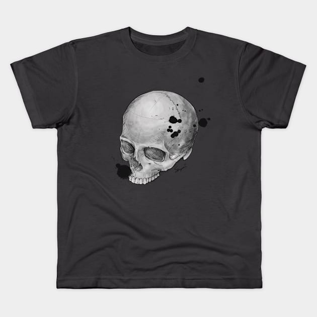 Skull Ink Drawing Kids T-Shirt by Sierra Snipes Studio